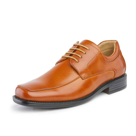 Bruno Marc Men's Oxfords Shoes Classic Square Toe Leather Shoes For Men Lace up Dress Shoes GOLDMAN-01 BROWN Size 10