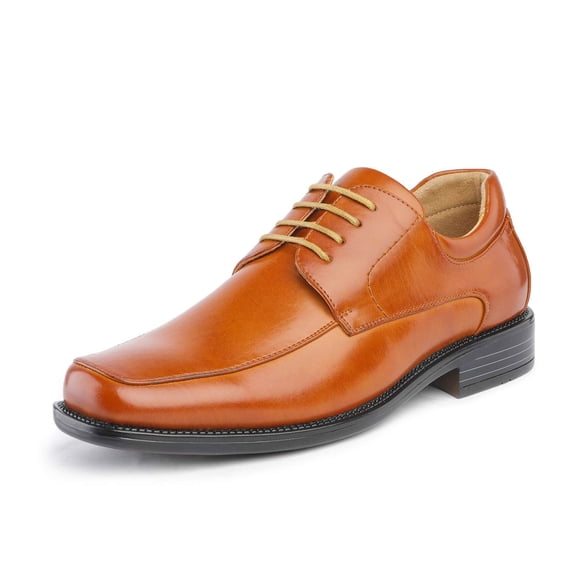 Bruno Marc Men's Oxfords Shoes Classic Square Toe Leather Shoes For Men Lace up Dress Shoes GOLDMAN-01 BROWN Size 7.5