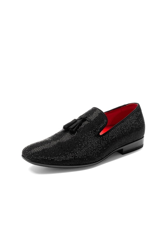 Men's Tassel Dress Loafers Slip on Comfortable Rhinestone Tuxedo Shoes for Wedding Party Graduation