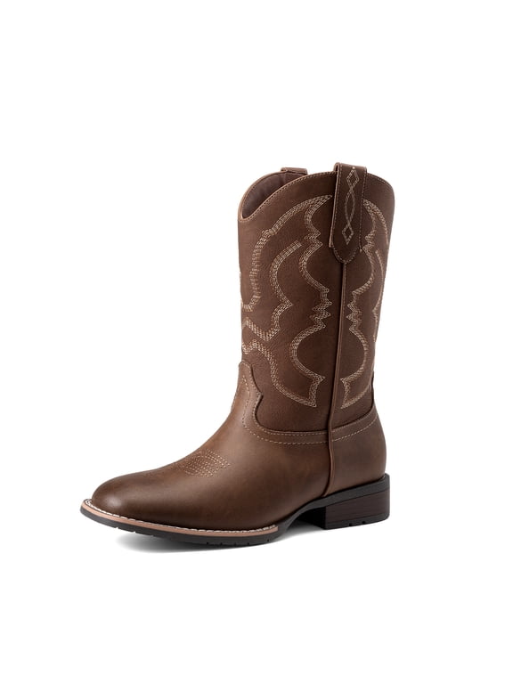 Men's Cowboy Square Toe Slip on Western Boots Comfort Classic Embroidered Casual Dress Mid Calf Retro Country Bar Party Wedding Rodeo Festival