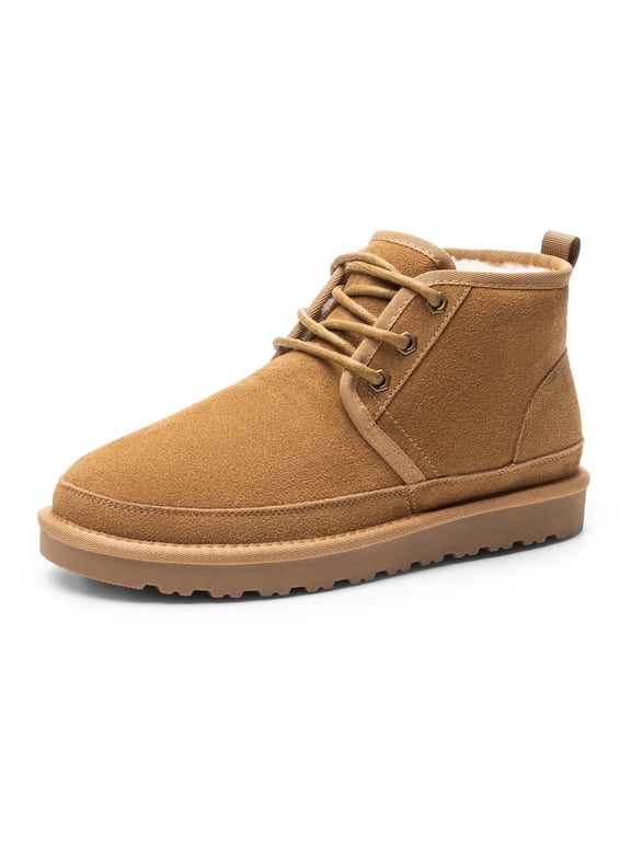 Men's Winter Snow Boots FuzzyGo Cozy Suede Leather Cold Weather Warm Outdoor Casual Ankle Boots