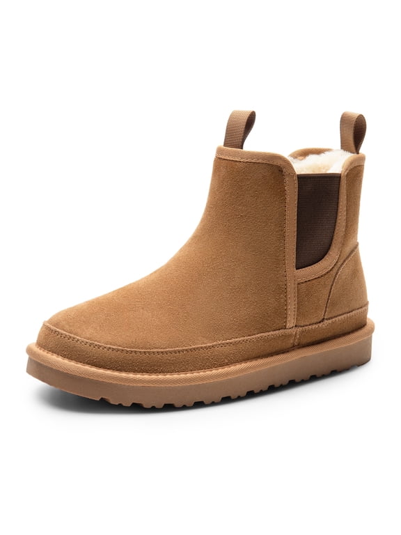 Men's Winter Snow Boots FuzzyGo Rugged Suede Leather Cold Weather Warm Chelsea Outdoor Boots