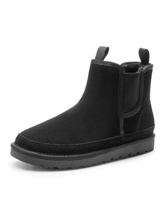 Men's Winter Snow Boots FuzzyGo Rugged Suede Leather Cold Weather Warm Chelsea Outdoor Boots