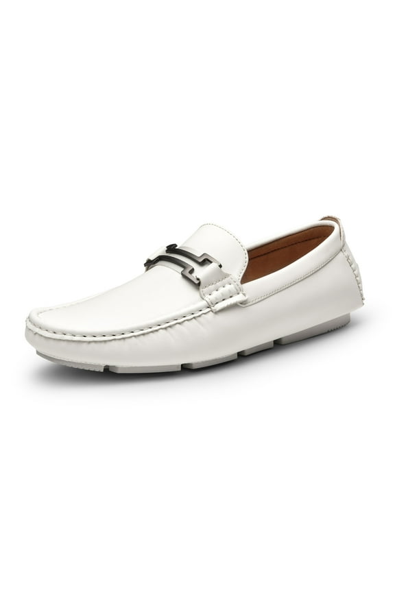 Mens Comfort Casual Shoes Driving Penny Slip On Loafers Boat Shoes Hugh-01 White Size 10