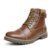 Bruno Marc Mens Fashion Motorcycle Combat Faux Fur Military Leather Outdoor Ankle Boots for Men Engle-05 Brown Size 11