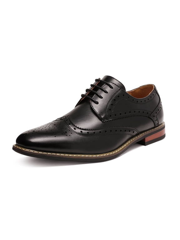 Moda Italy Men's Prince Classic Modern Formal Oxford Wingtip Lace Up Dress Shoes 6.5-15 Brogue Oxford Shoes Prince-3 Black Size 11