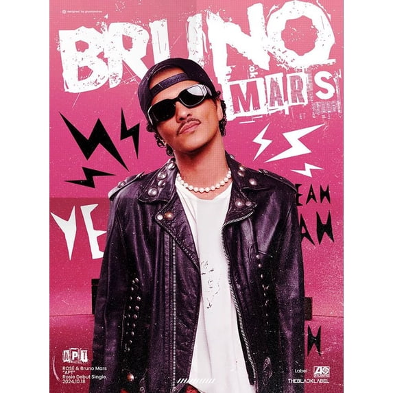 Bruno Mars Modern Pop Rock Poster Stylish APT Music Star Wall Art Size ...