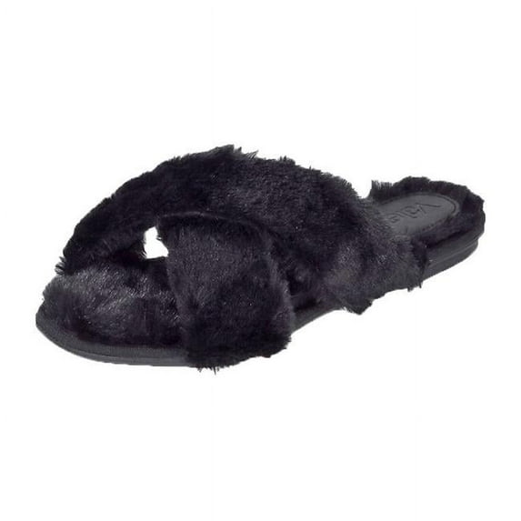 Bruno Menegatti 230189BL-9 Valentina-Nuage Fluffy Crisscross Slide Slippers, Black - Size 9