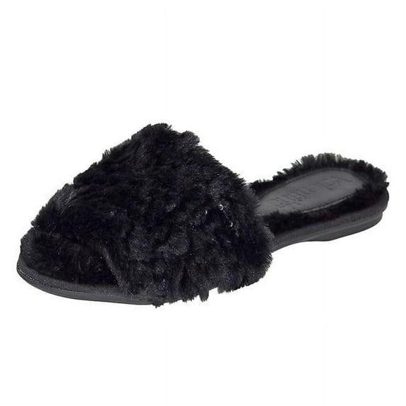 Bruno Menegatti 230193BL-9 Valentina Fluffy Slide Sequins Flat Slippers, Black - Size 9