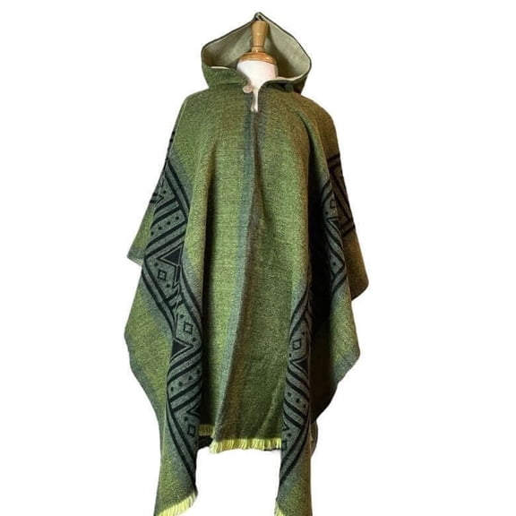 Bruno Mens Alpaca Wool Poncho Hoodie Green - Brown - Blue