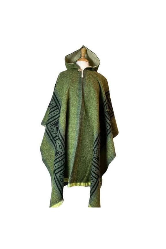 Bruno Mens Alpaca Wool Poncho Hoodie Green - Brown - Blue