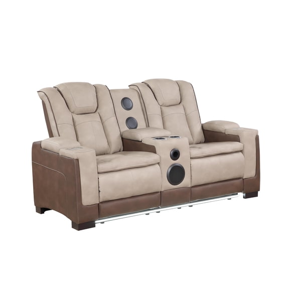 Bruno Power Reclining Loveseat in Brown Faux Leather