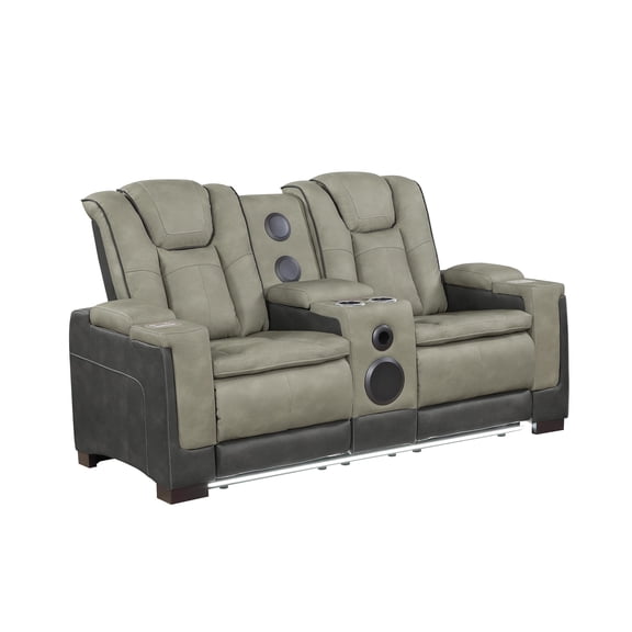 Bruno Power Reclining Loveseat in Gray Faux Leather