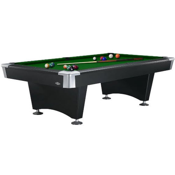 Brunswick 8 Foot Black Wolf Pool Table - Green Contender Cloth and Play Kit: Billiard Ball Set, Cues, and Accessories.