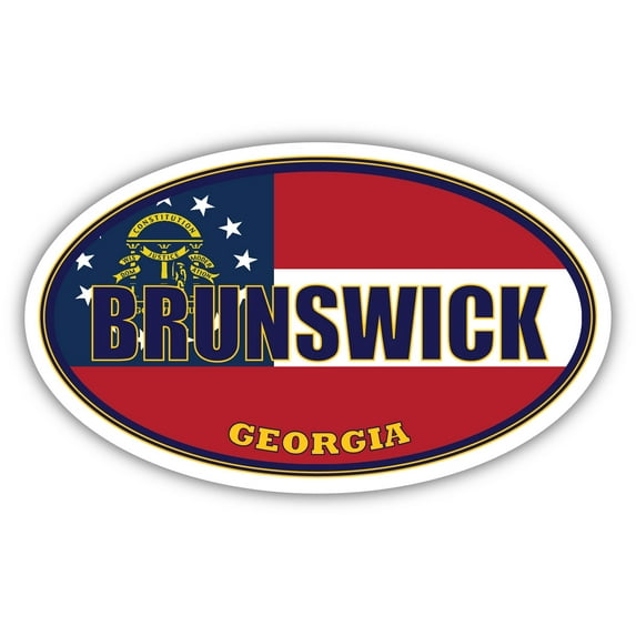 Brunswick City Georgia State State Flag | GA Flag Glynn County Oval State Colors Bumper Sticker Car Decal 3x5 inches