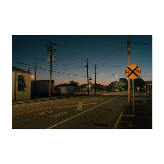 Brunswick at Dusk - Brunswick Georgia Photography Railroad Night Sky Street Photography Vintage City Nightlife Architecture Unframed Wall Art Print 8 x 12 inches