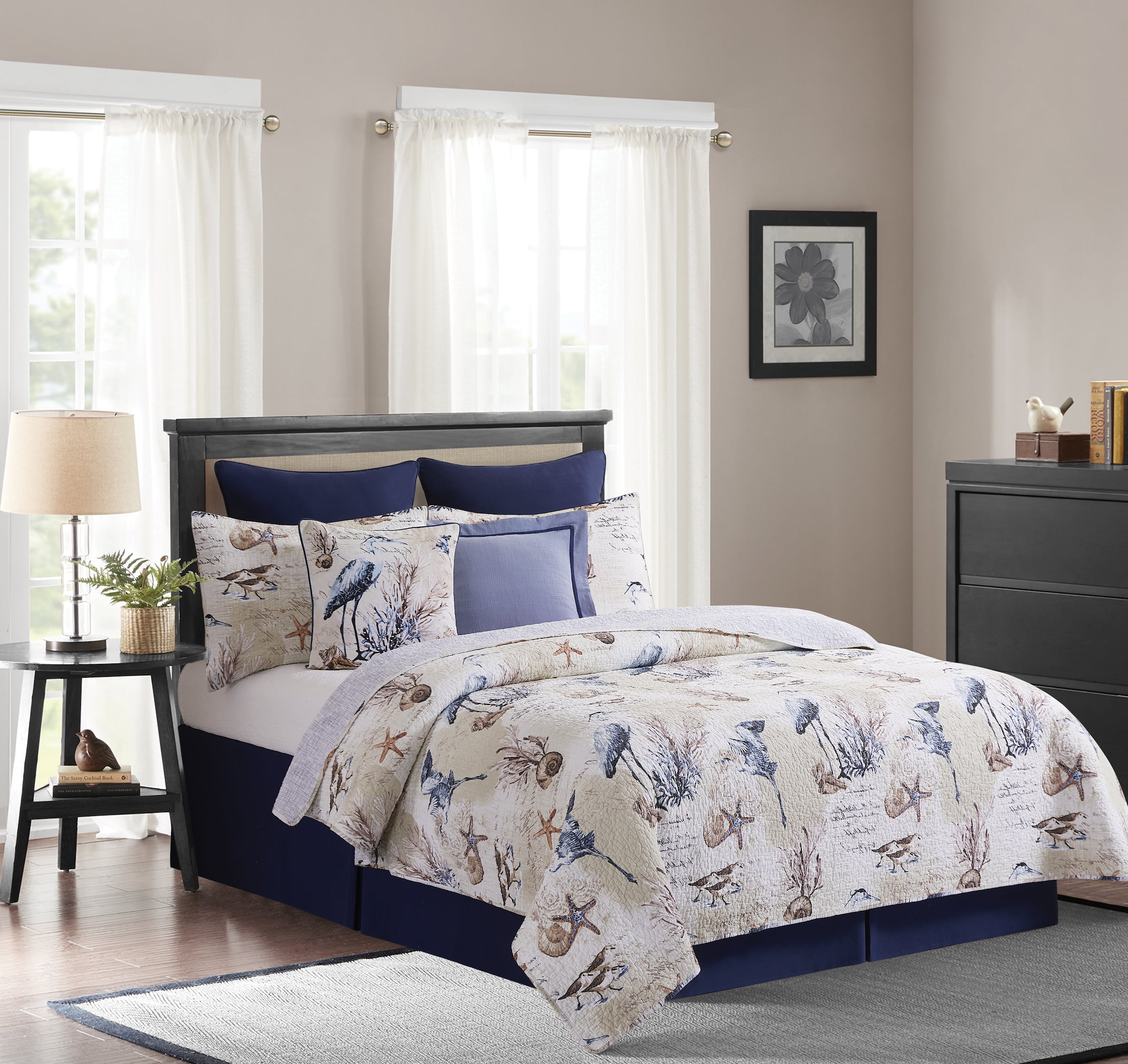 Full Organic Cotton Blue Coastal Reversible Quilt Set