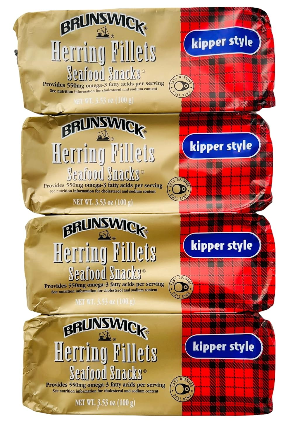 Brunswick Kippered Boneless Herring Fillets (Pack of 4) 3.53 oz Easy