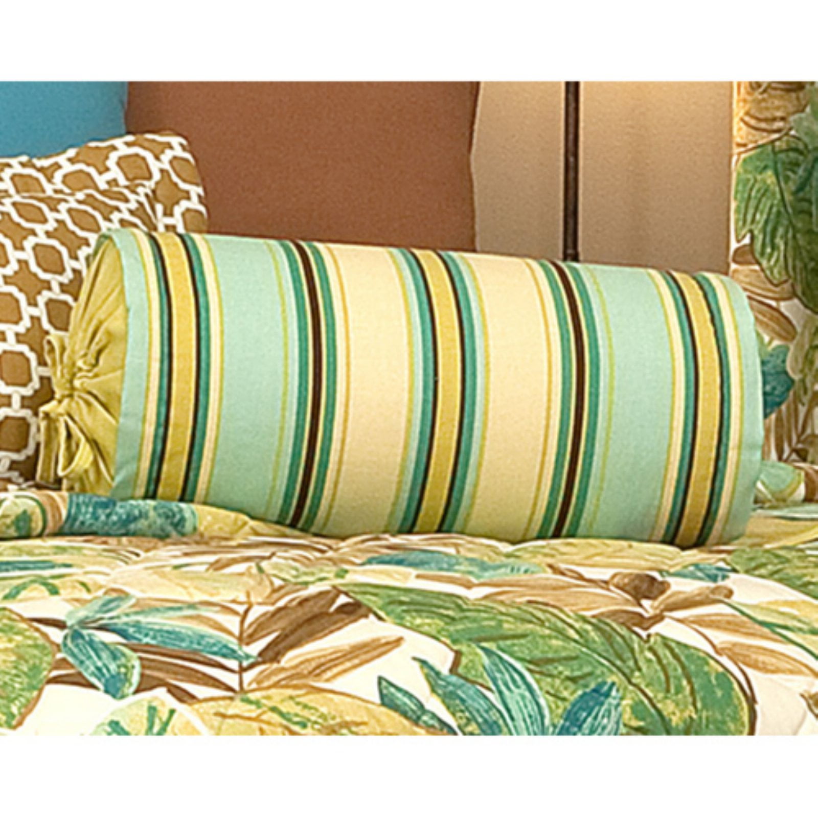 Brunswick Teal and Yellow Striped Cotton Round Neckroll Pillow