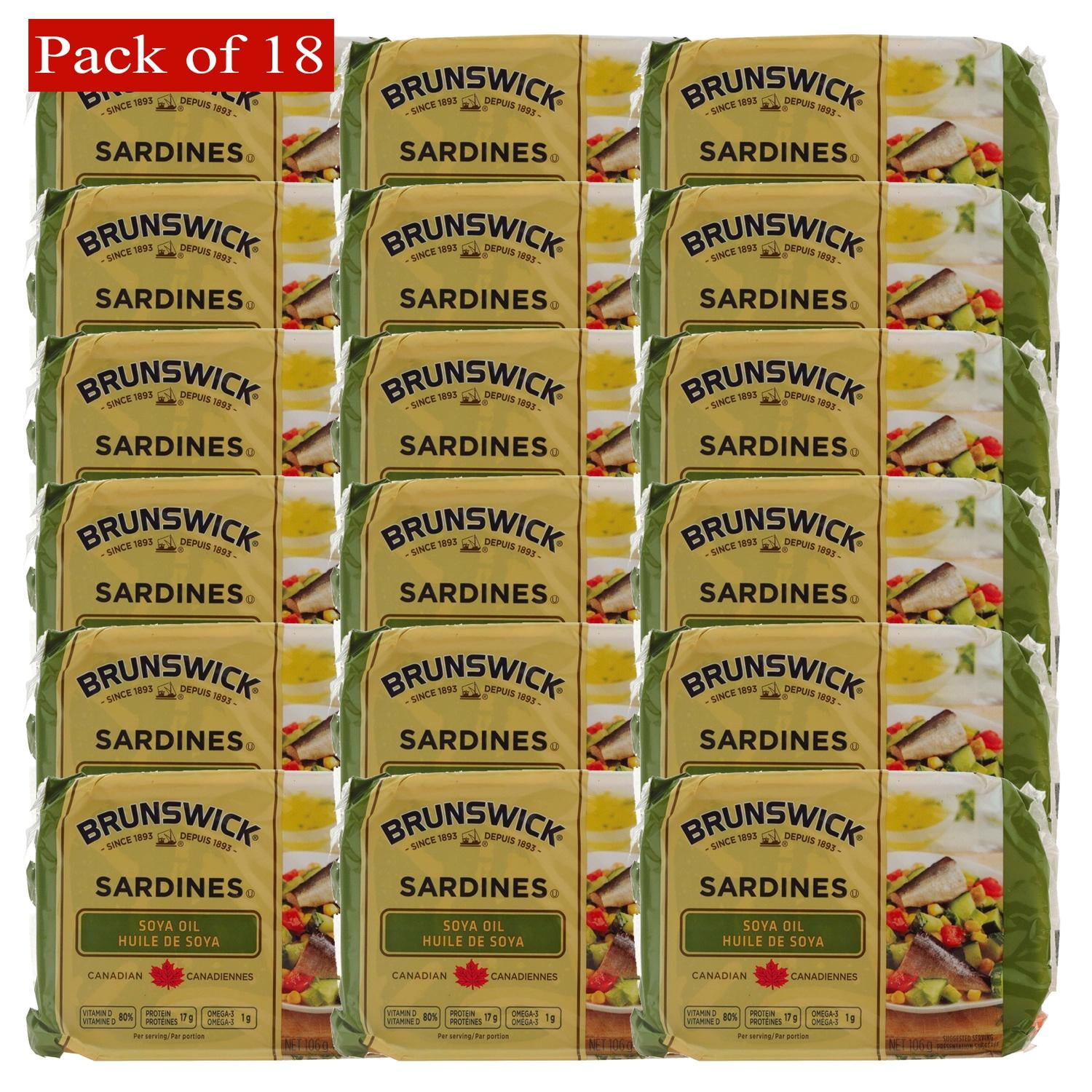 Brunswick Sardines Soya Oil 106g - CASE of 1 (18 units per CASE)