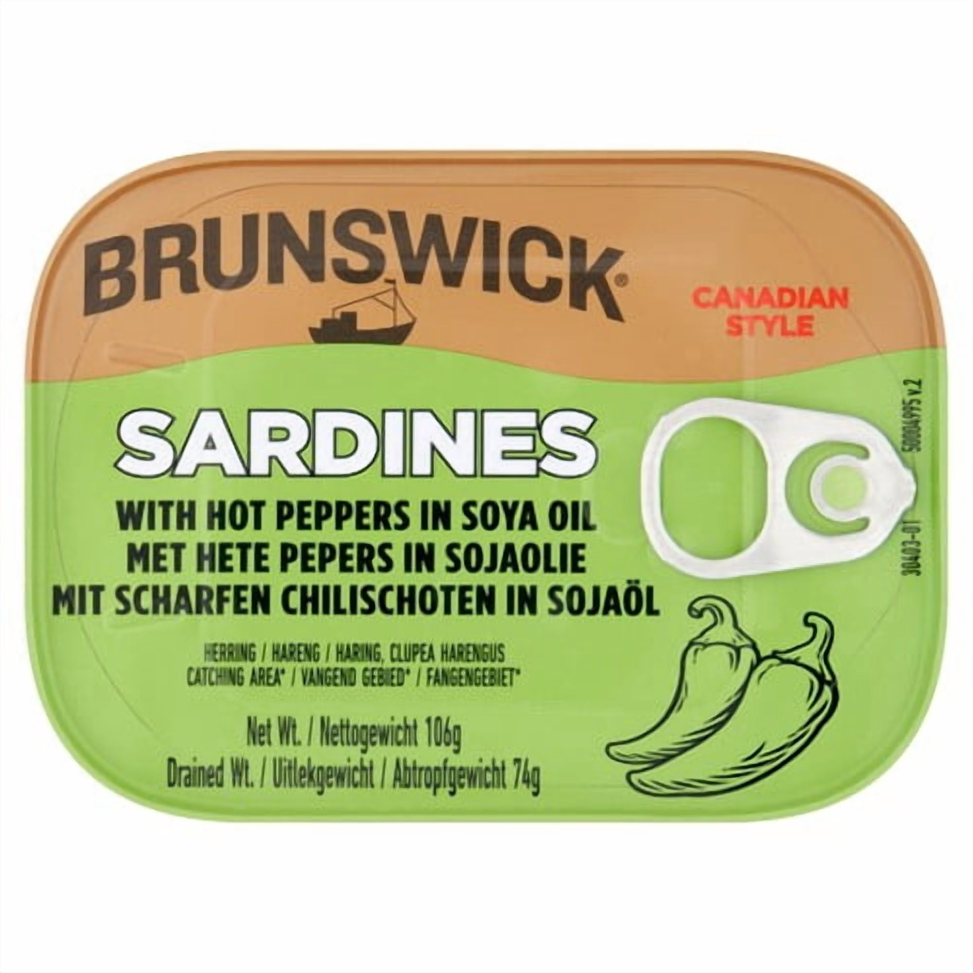 Brunswick Sardines in Hot Peppers 106g, British Import (Pack of 3)
