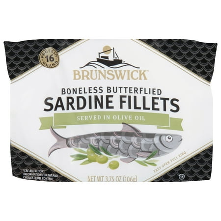 (4 pack) (4 Pack) Brunswick Sardine Fillets in Olive Oil, Gluten Free Food, High Protein Snacks, 3.75oz Can