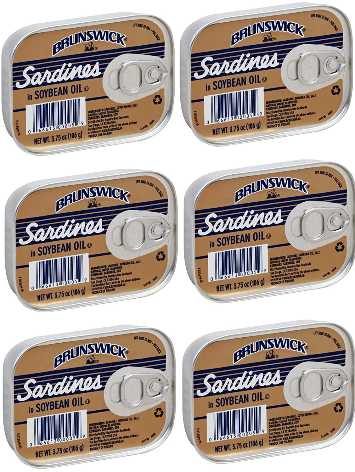 Brunswick Sardines in Soybean Oil, 3.75 Oz (Pack of 6)