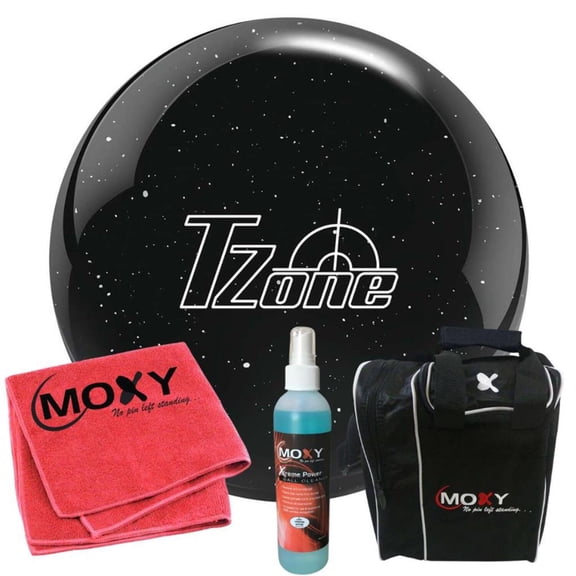 Brunswick T-Zone Night Sky Bowling Ball | Moxy Strike Black Bowling Bag | Moxy Red Micro Fiber Towel | Moxy Xtreme Power Cleaner Package