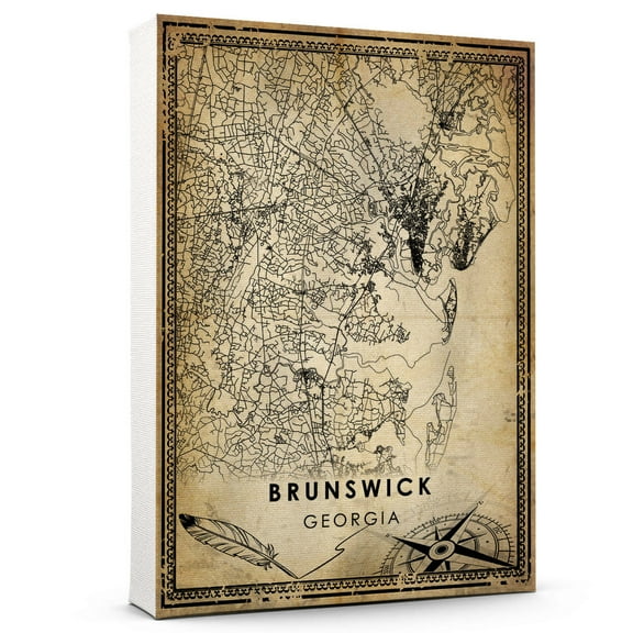 Brunswick Vintage Map Prints Canvas, Georgia Map Art Canvas, Canvas, Brunswick Map City style vintage Canvas , Canvas Wall Art, Street Map Artwork Canvas