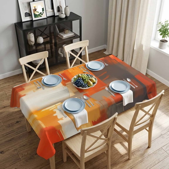 Brunt Orange Abstract Painting Rectangle Tablecloth 52x70 Inch Modern Art Waterproof Polyester Tablecloth for Dining Table, Washable Table Cover for Kitchen Dining Room Wedding,Stain Resistant