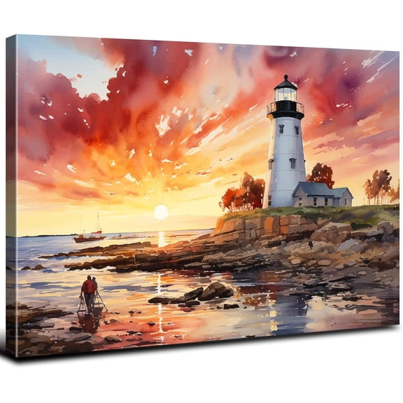 Brunt Orange Coastal Canvas Wall Art Nautical Picture Wall Decor Ocean Beach Poster for Living Room Bathroom Watercolor Seascape Painting Print Artwork Nature Landscape Artwork Home Decorations