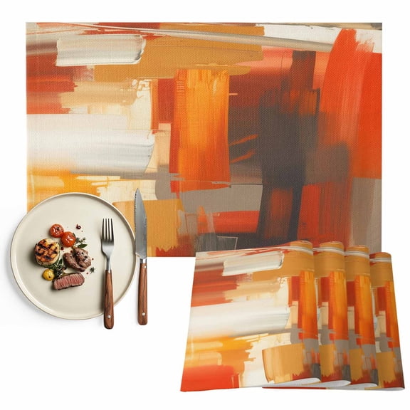 Brunt Orange Paint Texture Placemats Set of 4, Abstract Graffiti Modern Art Table Mats Washable Heat-Insulation Non-Slip Place Mats for Kitchen Dinner Table Indoor Outdoor Decor,13x19 Inch