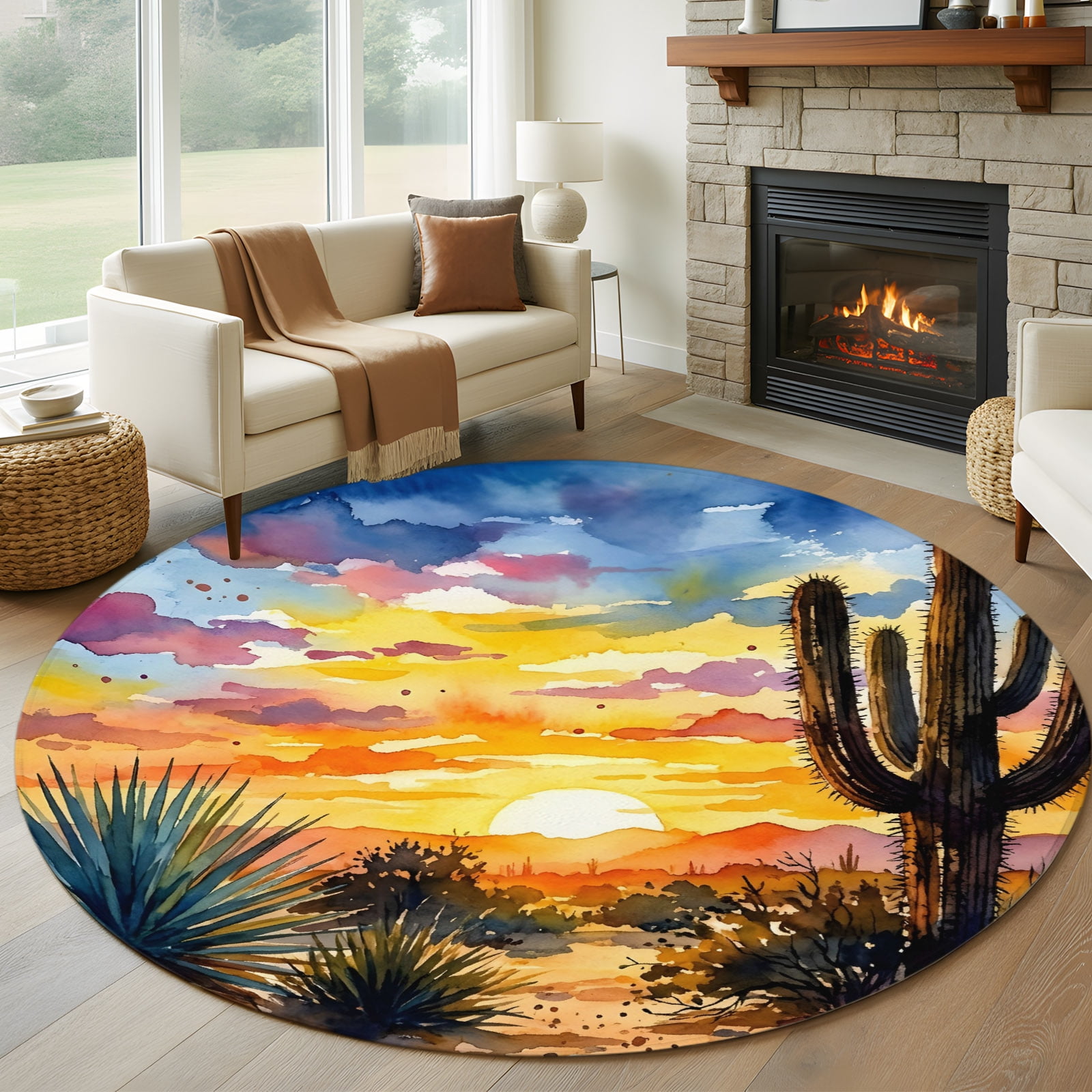 Brunt Orange Sunset 7' Round Rug for Living Room Conversation Area ...