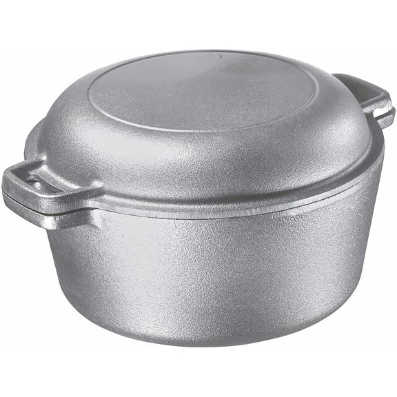Bruntmor | 2 In 1 Enameled Cast Iron Double Dutch Oven Skillet Lid 5-Quart