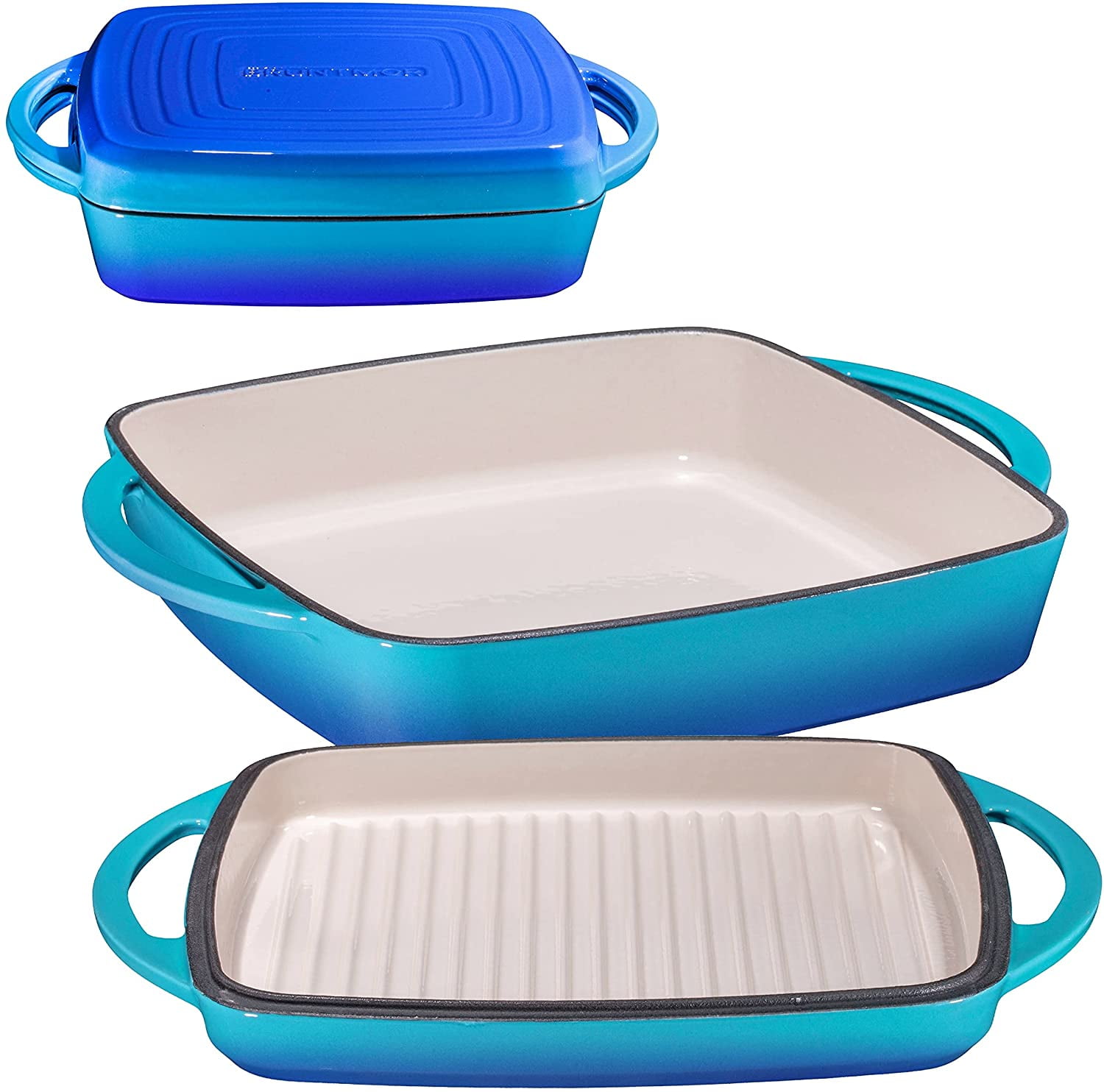 Bruntmor 2 in 1 Enameled Square Cast Iron Baking Pan Cookware Dish