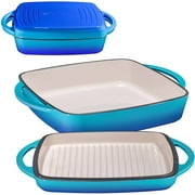 Bruntmor | 2 in 1 Enameled Square Cast Iron Baking Pan Cookware Dish With Grill, Caribbean