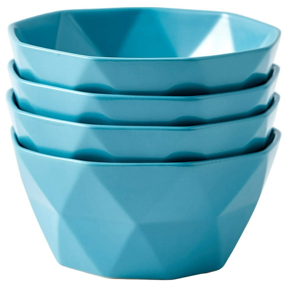 Bruntmor 30 Oz x4 Turquoise Geometric Ceramic Soup Bowl Set