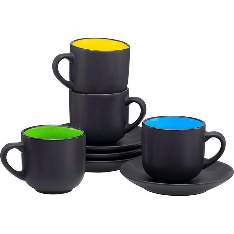Comfify 4oz. Espresso Cups Set of 4 with Matching Saucers Multicolor