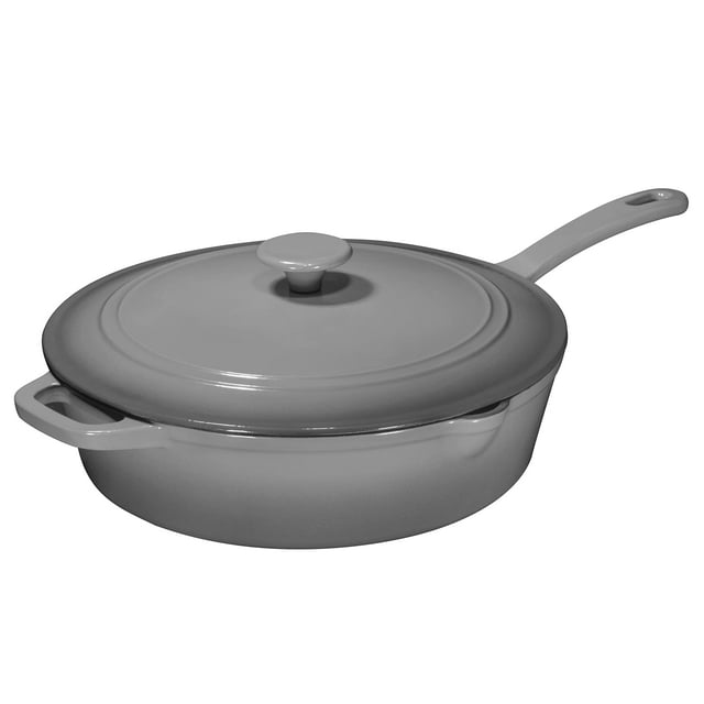 Bruntmor 5qt Grey Enameled Cast Iron Skillet With Lid & Handle