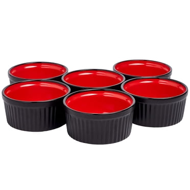 Bruntmor Black & Red 4 Oz Ramekin Set (6) - Perfect for Baking, Serving & More!