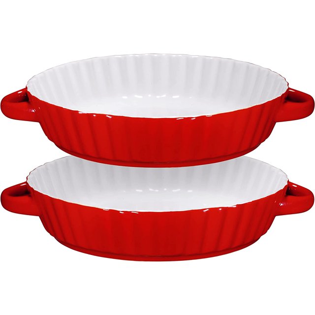 Bruntmor Ceramic Bakeware Set of 2 Round Pie Pan Tart Pan Dish 9.5 Inch