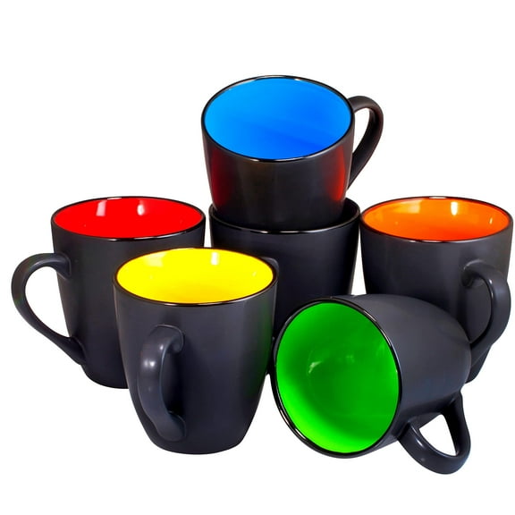 Bruntmor Ceramic Coffee Mug Set of 6 - Unique Coffee and Tea Mug Set - Coffee Cups Ceramic, Microwavable Mug - Hot Tea and Coffee Cup - Dishwasher And Microwave Safe Bulk Coffee Mugs - Blue