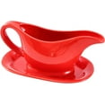 thumbnail image 1 of Bruntmor Ceramic Gravy Boat & Tray For Salad Dressings, Milk, Broth 11 Oz Red, 1 of 9