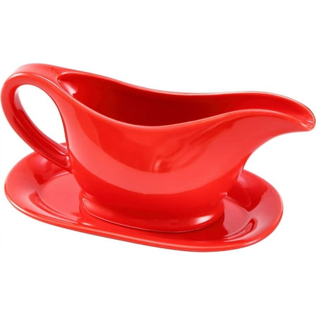 Bruntmor Ceramic Gravy Boat & Tray For Salad Dressings, Milk, Broth 11 Oz Red