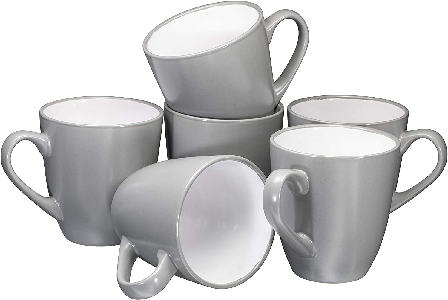 Bruntmor Dark Silver 16 Oz Coffee Mugs (Set of 6), Large Ceramic Cups,  Microwave Safe 