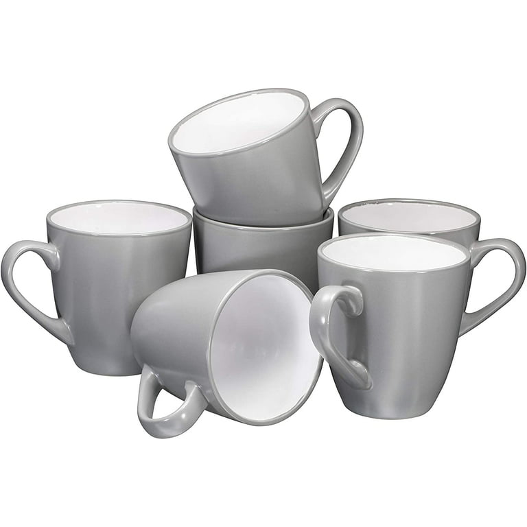 Bruntmor Dark Silver 16 Oz Coffee Mugs (Set of 6), Large Ceramic Cups,  Microwave Safe 