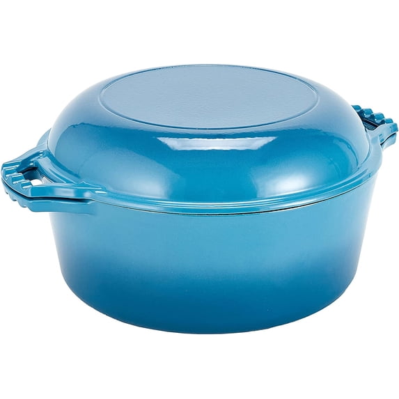 Bruntmor | Enameled 2 In 1 Double Dutch Oven And Domed Skillet Lid 7 Quart | 1