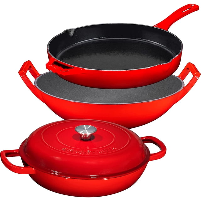 Le Creuset 3.5 Qt Cast Iron Braiser With Magnetic Wood Trivet – Enameled Dutch Oven For Braising & Baking