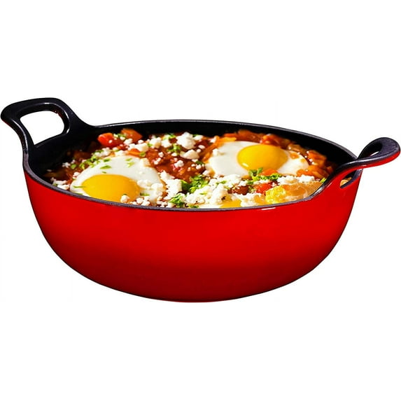 Bruntmor | Enameled Cast Iron Balti Dish With Wide Loop Handles 3 Quart Fire