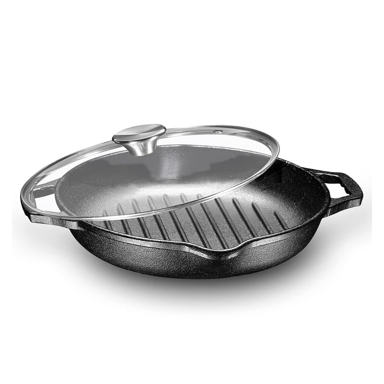 Gennua Kitchen 2-in-1 Enameled Cast Iron Braiser Pan with Grill Lid 
